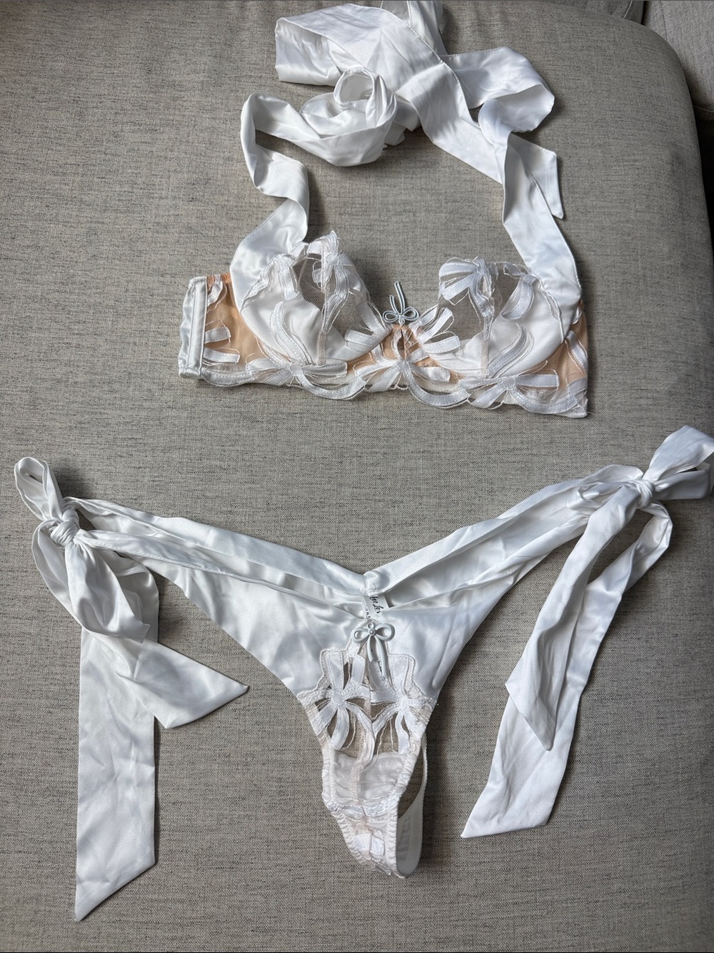 For Love & Lemons White Satin and Lace Tie Lingerie Set